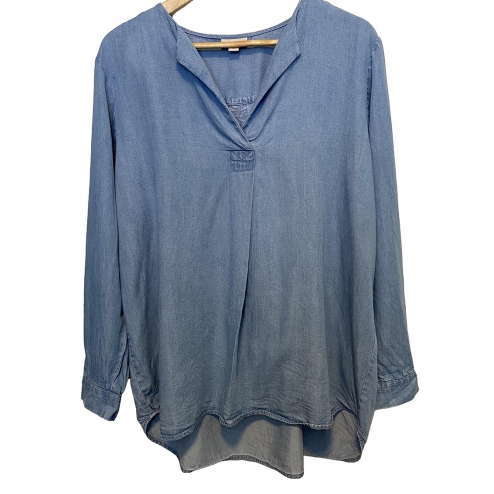 J. Jill Denim Blue Chambray Pop Over Tunic Top Size XL